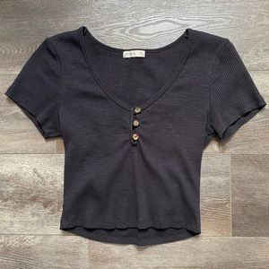 cotton on black ripped crop top button up size small